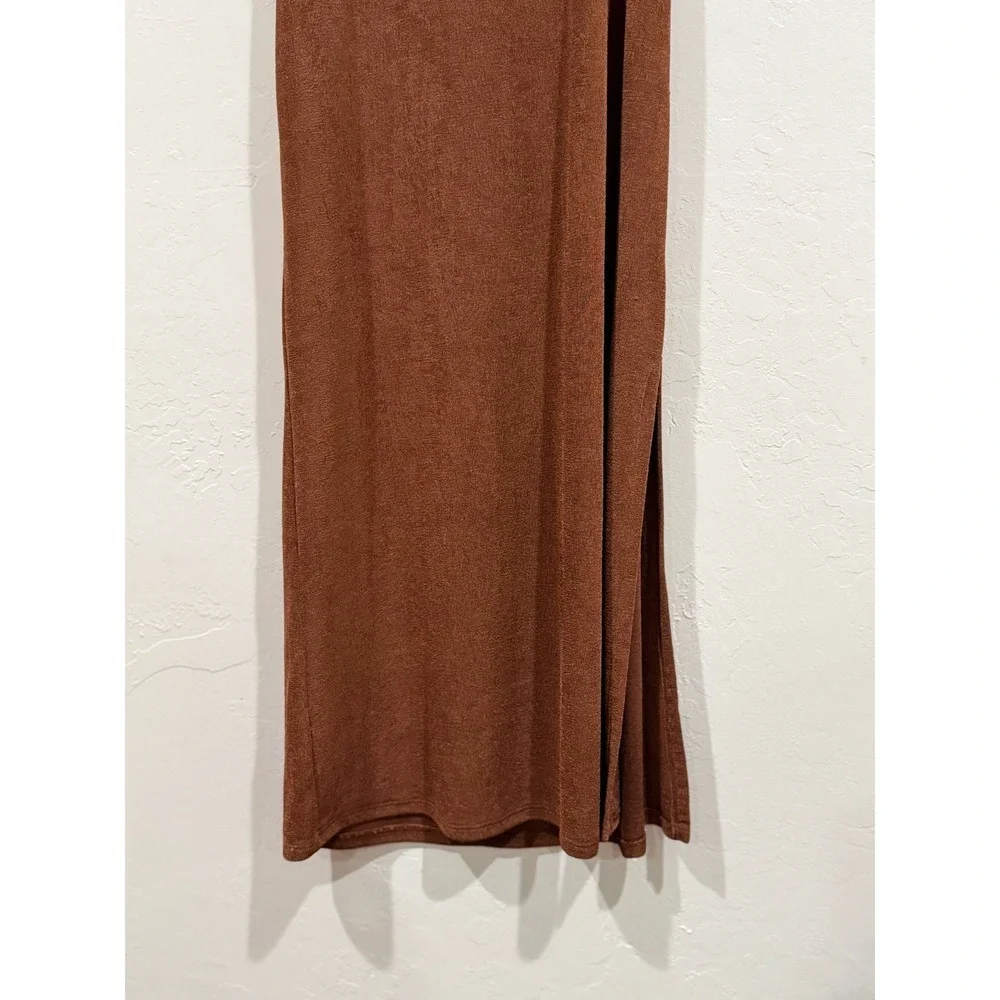 Free People Intimately Cowl Neck Halter Maxi Dress Brown Backless Slit XS NEW